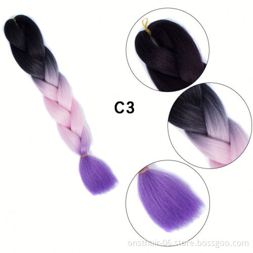 MYZYR 24Inch Jumbo Braids Synthetic Crochet Hair Extensions Ombre Braiding Hair Crochet Braids Rainbow Pink Gray Color 100g